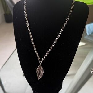 Silver Leaf Pendant 29”  Necklace - Women Jewelry